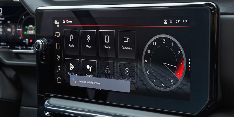 Touchscreen infotainment interface featured in the 2026 GMC Sierra 1500.